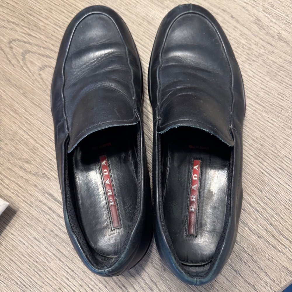 Black Leather Prada Linea Rossa Men's Loafers - Prada Size 6.5